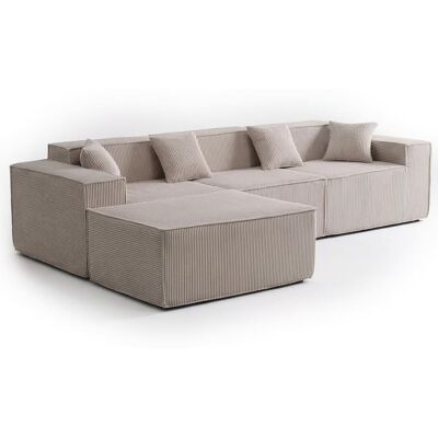 Menzzo Canapé modulable en angle avec pouf velours côtelé taupe - Publicité Menzzo Canapé modulable en angle avec pouf velours côtelé taupe - Publicité