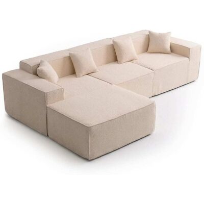 Menzzo Canapé modulable en angle avec pouf tissu bouclette beige - Publicité Menzzo Canapé modulable en angle avec pouf tissu bouclette beige - Publicité