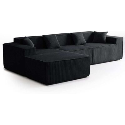Menzzo Canapé modulable en angle avec pouf velours noir - Publicité Menzzo Canapé modulable en angle avec pouf velours noir - Publicité