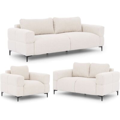 S-Style Ensemble de canapé 3+2+1 en tissu structuré crème - Publicité S-Style Ensemble de canapé 3+2+1 en tissu structuré crème - Publicité