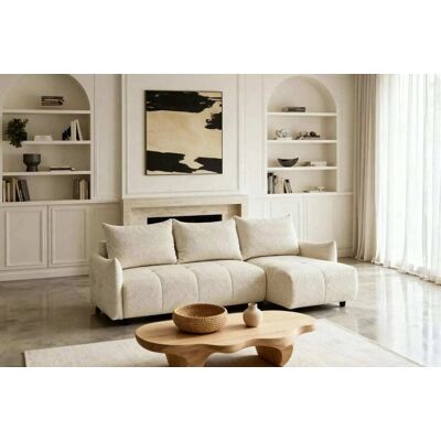 Casanova Paris Canapé d'angle convertible tissu chenille 4 places beige 128cm - Publicité Casanova Paris Canapé d'angle convertible tissu chenille 4 places beige 128cm - Publicité