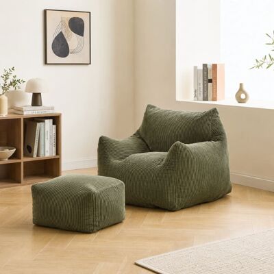 Nordlys Pouf et repose pieds compressé en velours côtelé vert - Publicité Nordlys Pouf et repose pieds compressé en velours côtelé vert - Publicité