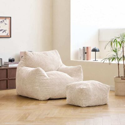 Nordlys Pouf et repose pieds compressé en velours côtelé beige - Publicité Nordlys Pouf et repose pieds compressé en velours côtelé beige - Publicité