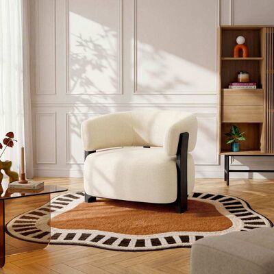 Habitat Fauteuil en tissu texturé et bois massif finition noyer - crème - Publicité Habitat Fauteuil en tissu texturé et bois massif finition noyer - crème - Publicité