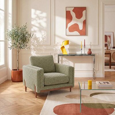Habitat Fauteuil en tissu texturé et bois - vert lichen - Publicité Habitat Fauteuil en tissu texturé et bois - vert lichen - Publicité