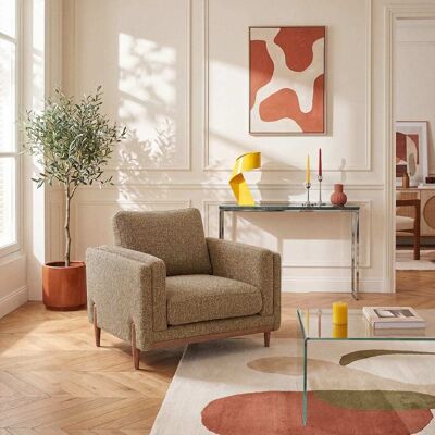 Habitat Fauteuil en tissu texturé et bois - marron noisette - Publicité Habitat Fauteuil en tissu texturé et bois - marron noisette - Publicité