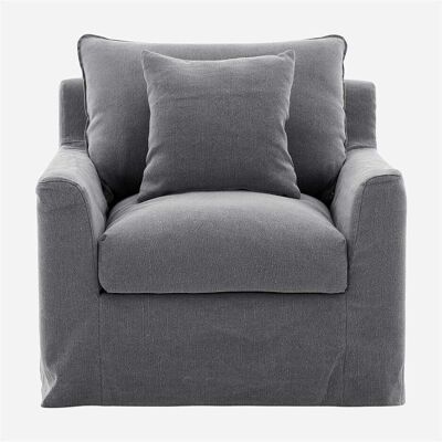 Habitat Fauteuil déhoussable en coton et lin garni de plumes - gris ardoise - Publicité Habitat Fauteuil déhoussable en coton et lin garni de plumes - gris ardoise - Publicité