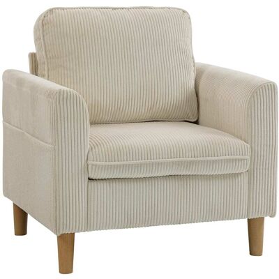 Homcom Fauteuil salon large assise coussin ressorts velours côtelé beige - Publicité Homcom Fauteuil salon large assise coussin ressorts velours côtelé beige - Publicité