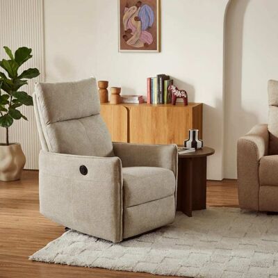 Baita Fauteuil relax électrique 1 place tissu chenille beige - Publicité Baita Fauteuil relax électrique 1 place tissu chenille beige - Publicité