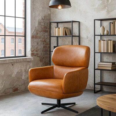 Kare Design Fauteuil pivotant en cuir et acier noir - Publicité Kare Design Fauteuil pivotant en cuir et acier noir - Publicité