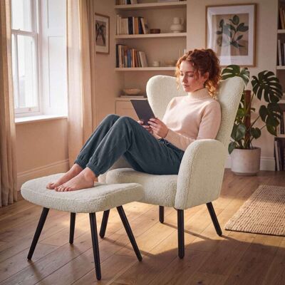 Tectake Fauteuil bouclé, rembourrage épais, dossier haut, bouclé crème/noir - Publicité Tectake Fauteuil bouclé, rembourrage épais, dossier haut, bouclé crème/noir - Publicité