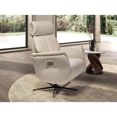 Angel Cerda Fauteuil relax pivotant en cuir gris perle - Publicité Angel Cerda Fauteuil relax pivotant en cuir gris perle - Publicité