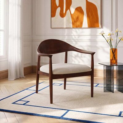 Habitat Fauteuil en tissu texturé et noyer massif avec accoudoirs - crème - Publicité Habitat Fauteuil en tissu texturé et noyer massif avec accoudoirs - crème - Publicité