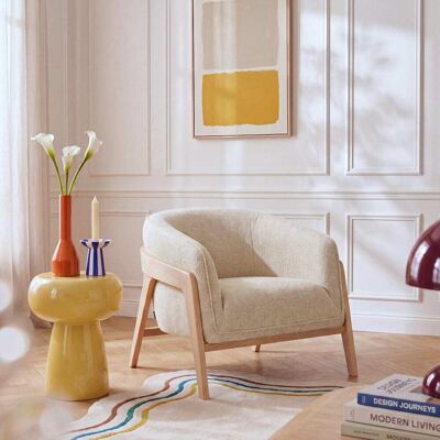 Habitat Fauteuil en tissu chenille et bois - crème - Publicité Habitat Fauteuil en tissu chenille et bois - crème - Publicité