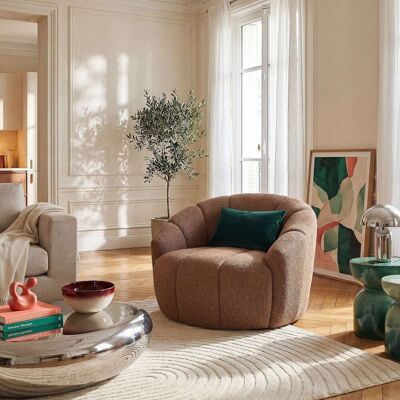 Habitat Fauteuil loveuse pivotant en tissu texturé - terracotta - Publicité Habitat Fauteuil loveuse pivotant en tissu texturé - terracotta - Publicité