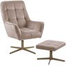 Beliani Fauteuil en velours beige avec repose-pieds assorti