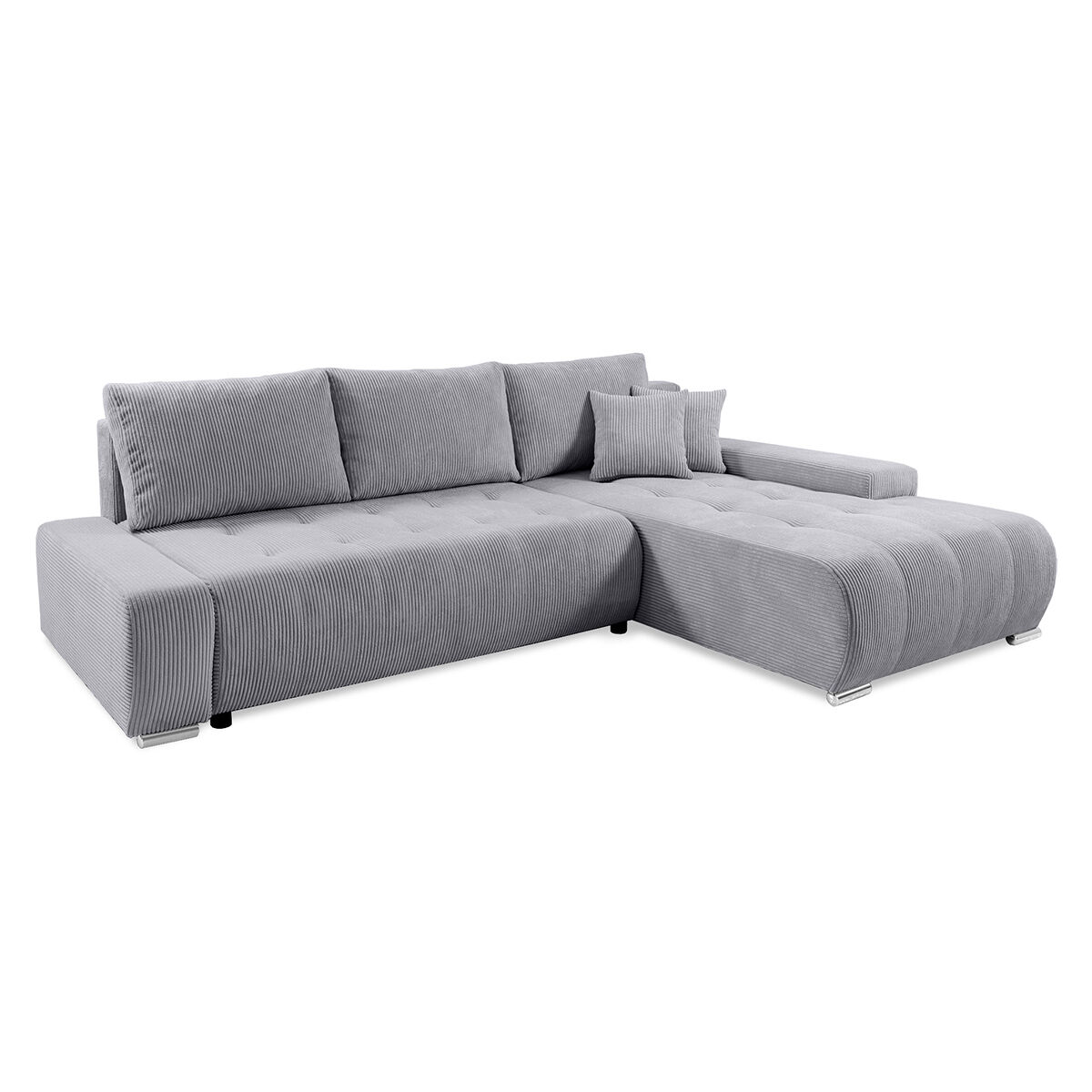 Petits meubles Canapé d'angle convertible droit 4 places coffre velours côtelé gris