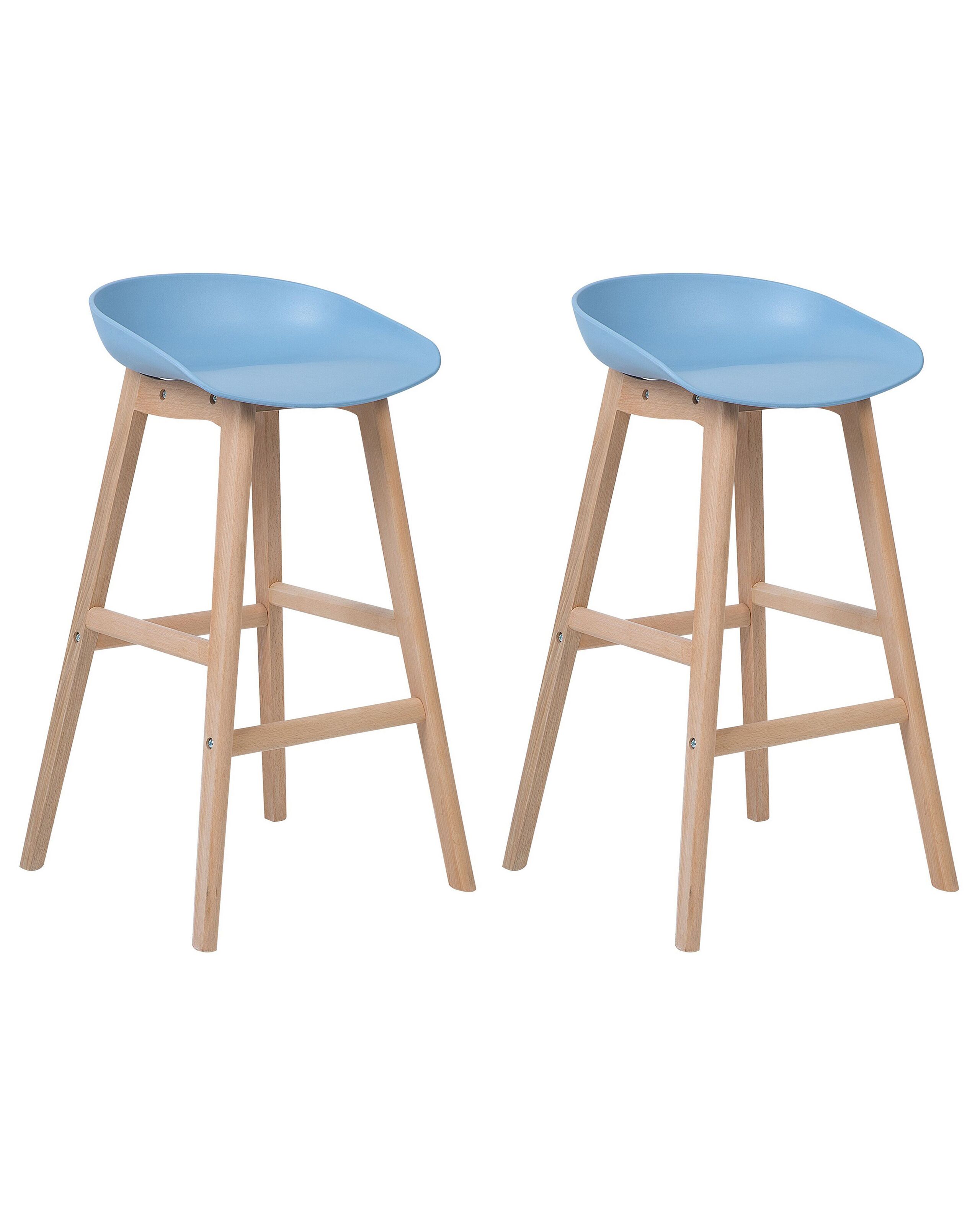 Beliani Lot de 2 tabourets en bois bleu clair