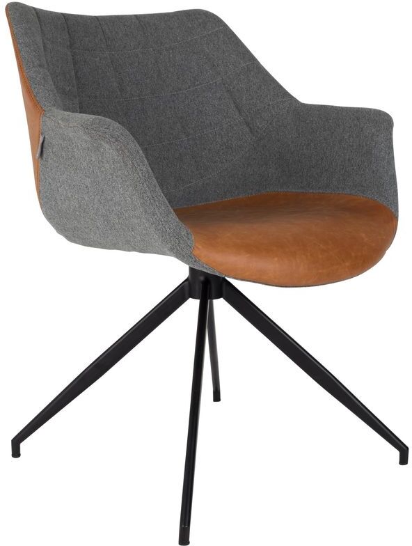 Zuiver Fauteuil en cuir marron et tissu gris