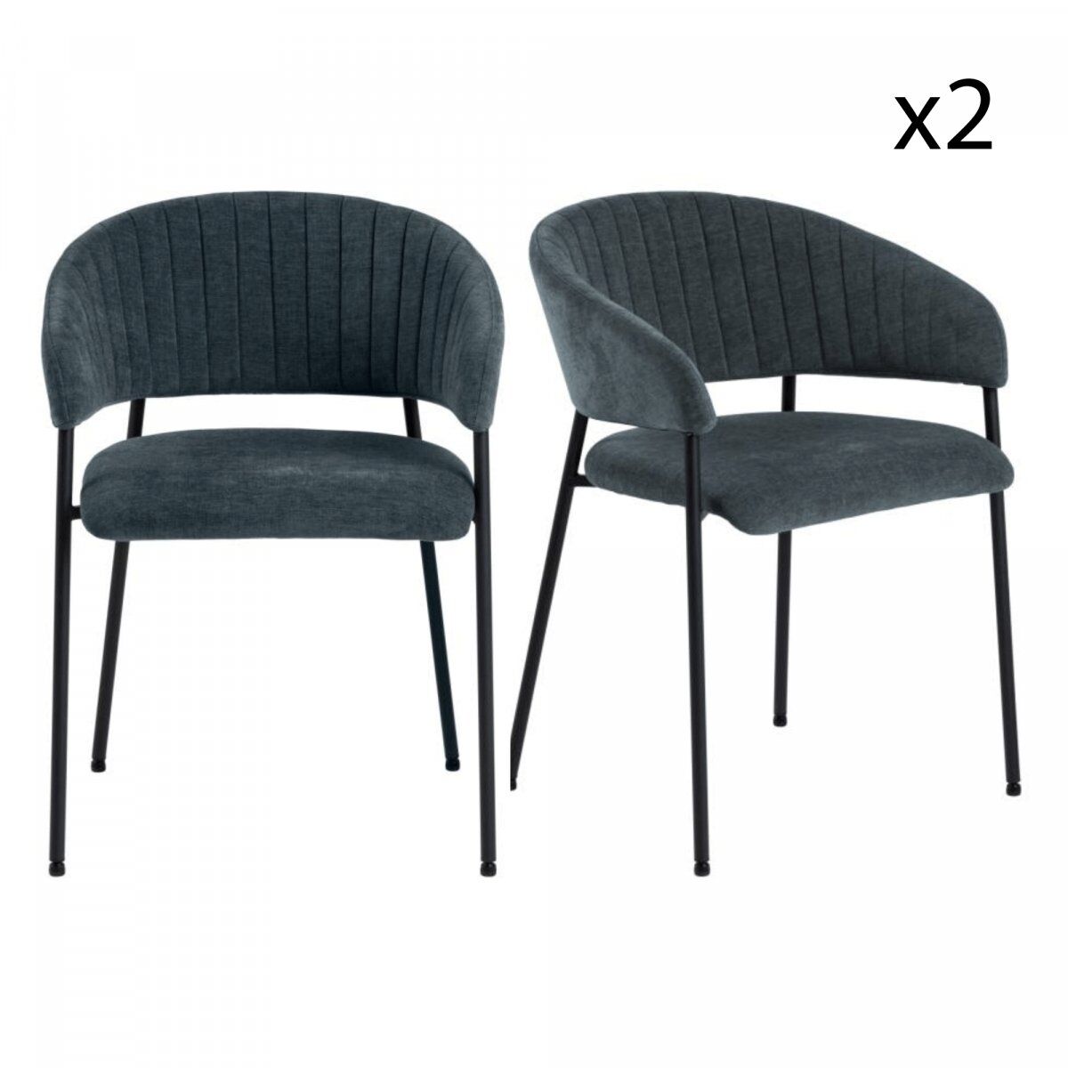 Meubles & Design Lot de 2 chaises contemporaines en tissu bleu