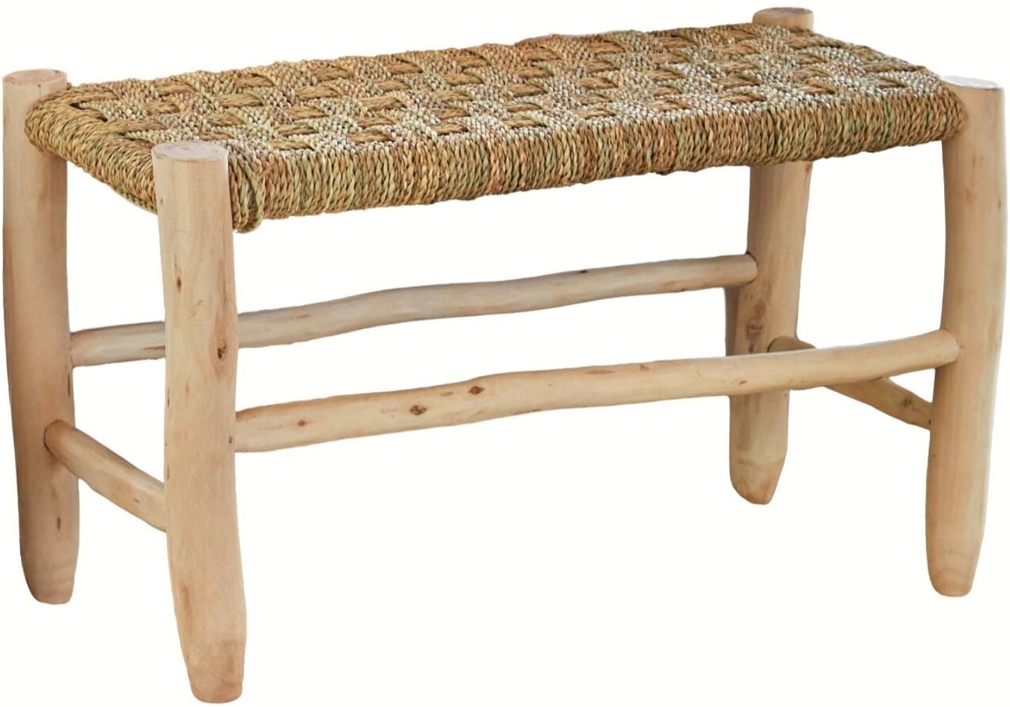 Home Maison Banc marocain tressage damier osier/bois naturel 80 cm