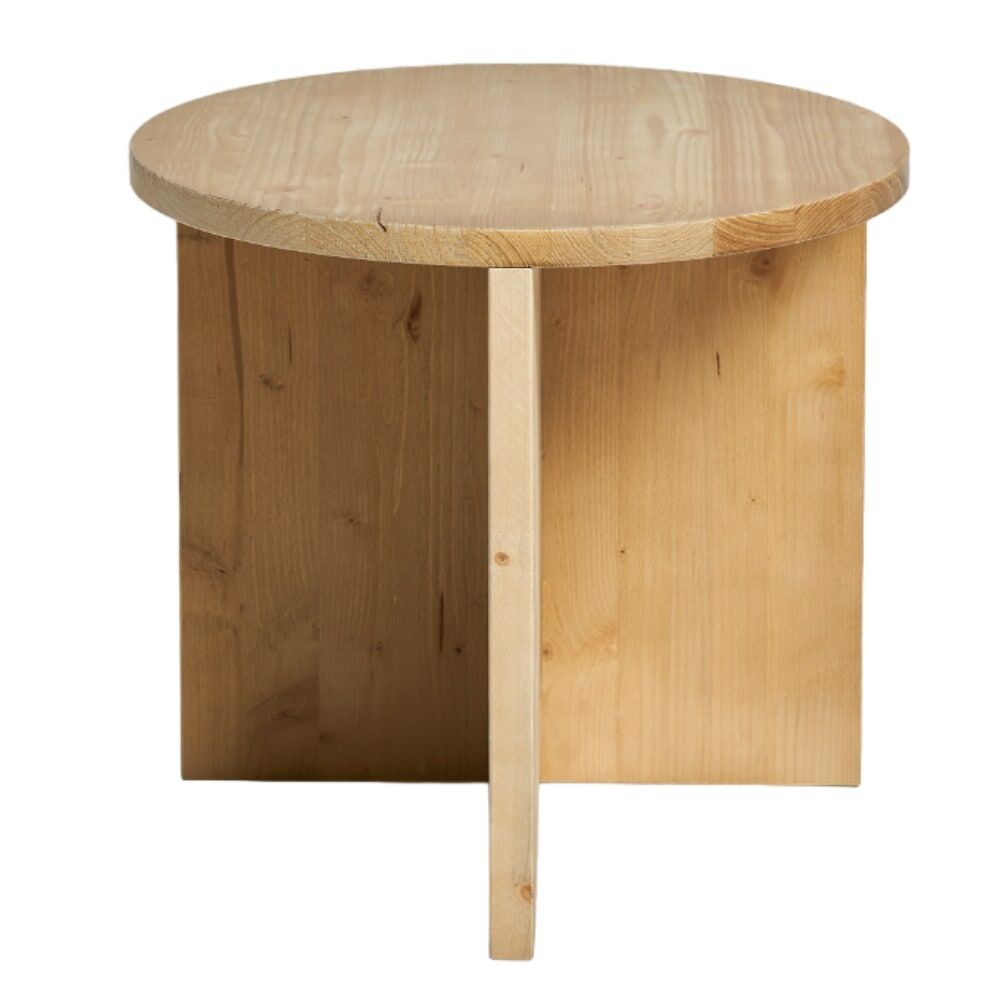 Hannun Table d appoint ronde en bois de sapin couleur marron clair