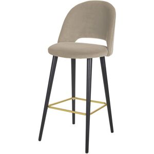 Maisons du Monde Chaise de bar en velours beige cappuccino et pieds en bois de frene noir et metal dore H82