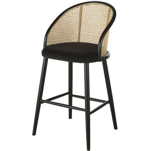 Maisons du Monde Chaise de bar en velours noir et cannage en rotin H75