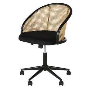 Maisons du Monde Chaise de bureau a roulettes en velours noir cannage en rotin