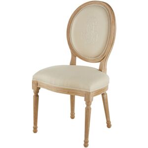 Maisons du Monde Chaise medaillon brode en lin beige et bois de frene massif