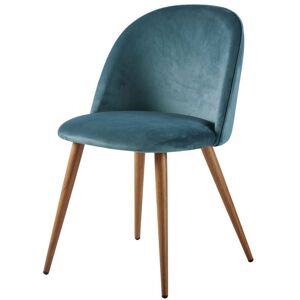 Maisons du Monde Chaise vintage en velours bleu paon et metal imitation chene