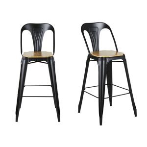 Maisons du Monde Chaises de bar en metal noir et bois de manguier H74 (x2)