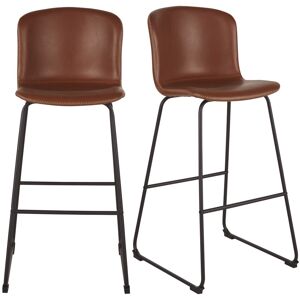 Maisons du Monde Chaises de bar en textile enduit marron effet cuir et metal noir (x2) H75