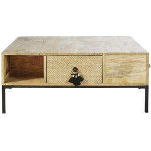 Maisons du Monde Table basse carree 4 tiroirs en manguier massif et metal noir