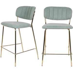 Drawer Lot de 2 tabourets de bar en tissu avec pieds dores vert de gris