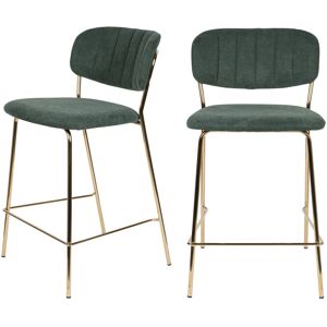 Drawer Lot de 2 tabourets de bar en tissu avec pieds dores vert