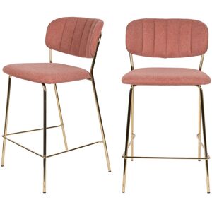 Drawer Lot de 2 tabourets de bar en tissu avec pieds dores rose