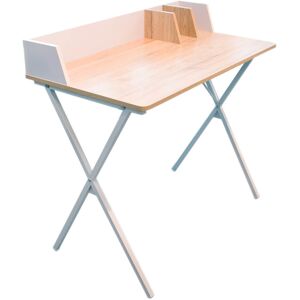 Altobuy Bureau plateau effet bois et pietement blanc