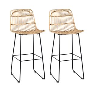 Now s Home Lot de 2 chaises de bar en rotin et pieds en metal noir