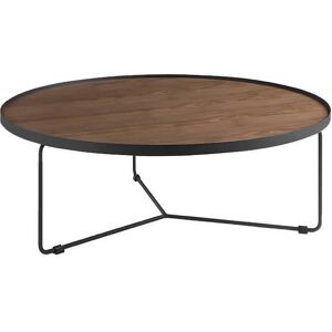 Angel Cerda Table basse ronde effet bois noyer et acier noir