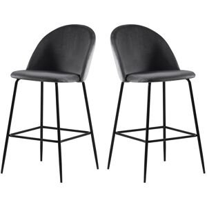 Drawer Lot de 2 fauteuils de bar 65cm en velours et pieds noirs gris