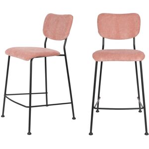 Zuiver Lot de 2 tabourets de bar en velours côtele 65cm rose