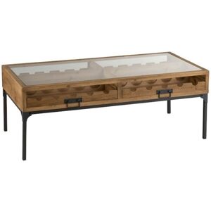 Hellin Table basse industrielle porte-bouteilles bois et metal