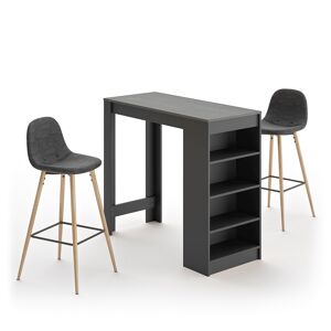 TEMAHOME Table bar effet bois noir et beton - gris anthracite