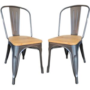 Mathi Design Lot de 2 Chaises de repas acier gris et bois clair