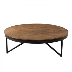 MACABANE Table basse ronde en teck recycle pieds metal D110