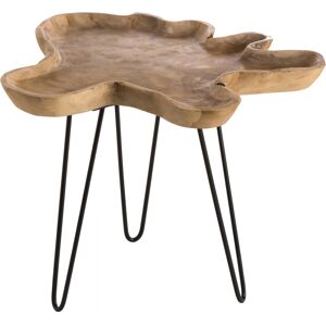 MACABANE Table d'appoint forme naturelle en teck pieds epingles metal L56