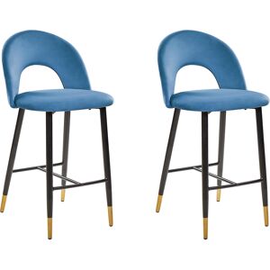 Beliani Lot de 2 chaises de bar en velours bleu marine