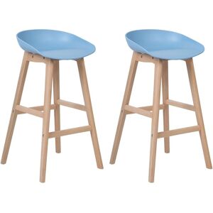 Beliani Lot de 2 tabourets en bois bleu clair