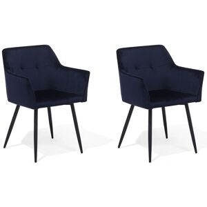 Beliani Lot de 2 chaises en velours bleu fonce